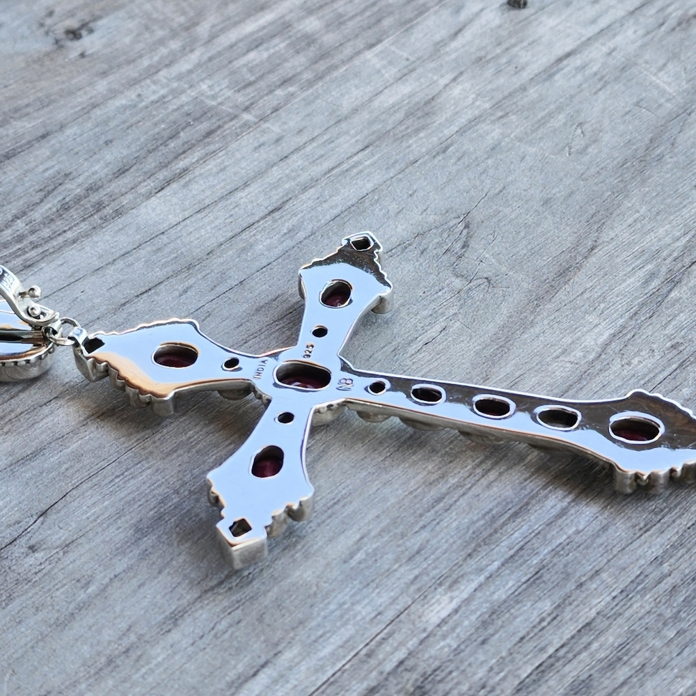Nicky Butler Sterling Silver Ruby Pearl Garnet Moonstone Cross Pendant Vintage - Picture 7 of 9